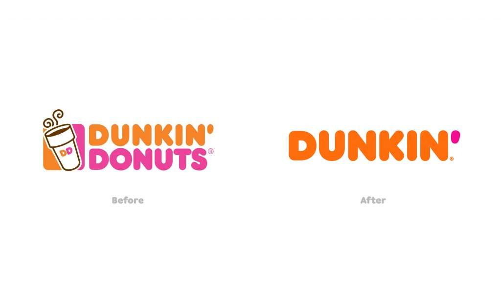 Logon paivittaminen dunkin donutsin logo paivitetty versio seka vanha logo.