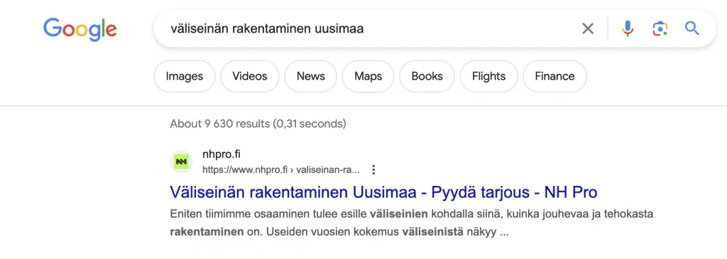 Ilmaiset kotisivut eivät saa sivuasi näkymään Googlessa näin.